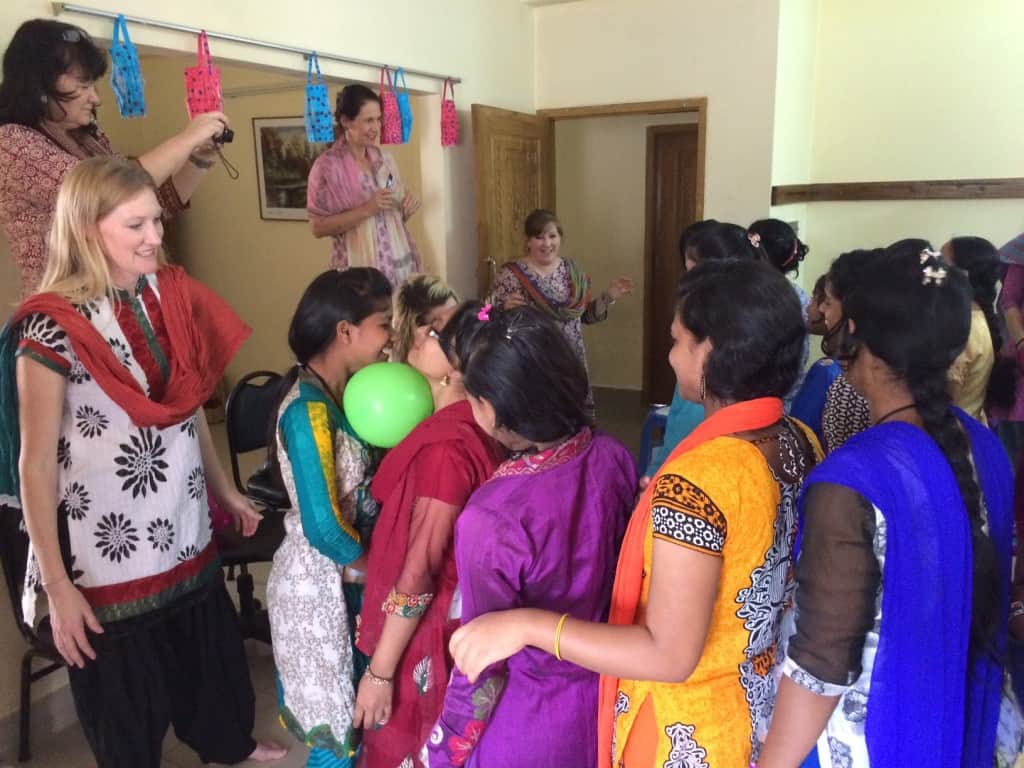 Playing a relay game with the girls at one of the centers. 